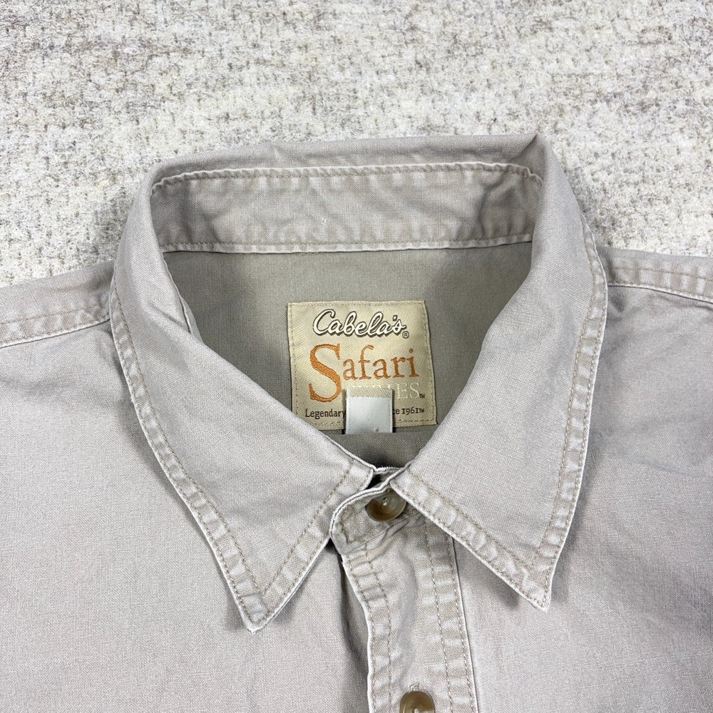 Cabelas Safari Shirt Men Large Tan Khaki Pockets Camp Hiking Guide - Picture 7 of 14